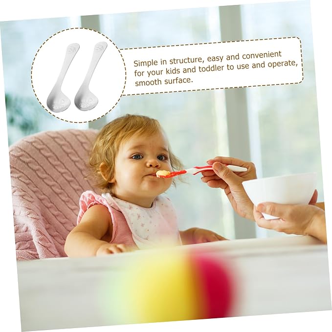 SOLUSTRE 2pcs Stainless Steel Angled Boy Girl Spoon Ergonomic Design for Easy Grasping Smooth Polished Surface Safe for Boy Girl Learning to Self-feed Food-grade Material