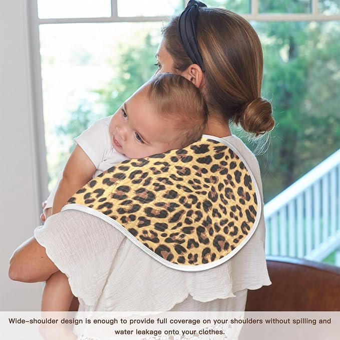 Muslin Burp Cloths for Baby Boys and Girls - 2-Pack Ultra Absorbent Leopard Print Muslin Washcloths, Newborn Towel, Milk Spit Up Rags, Burp Cloth Bibs for Unisex, 22 x 11 Inch