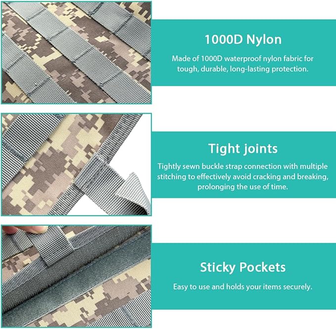 2 PCS Car Seat Back Organizer, Tactical MOLLE Sag Proof Vehicle Panel Backseat Cover Protector, Universal Molle Nylon Storage Bag Seat Back Hanger Pad for Car Truck SUV Pickup (Camouflage ACU)