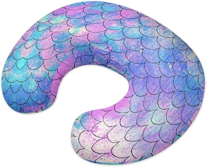 Mermaid Scale Nursing Pillow and Positioner Detachable Original Breastfeeding Newborn Nursing Pillow Case Stretchy Replaceable Head Support Protector Cushion Essentials with Hidden Zipper