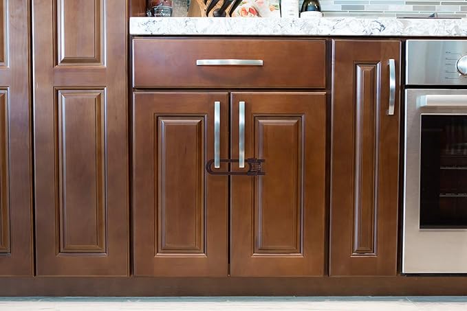 Sliding Cabinet Locks for Child Safety | Baby Proof Your Kitchen, Bathroom, and Storage Doors | Childproof Safety Locks for Knobs and Handles | Easy Install (12 Pack, Brown)