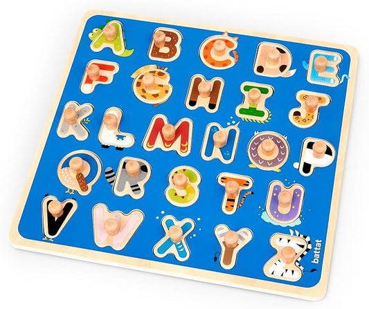 Battat – Wooden ABC Peg Puzzle for Toddlers – Educational Shape Sorter with Colorful Critters – Early Learning Fine Motor Skills Toys for 2 Year Olds