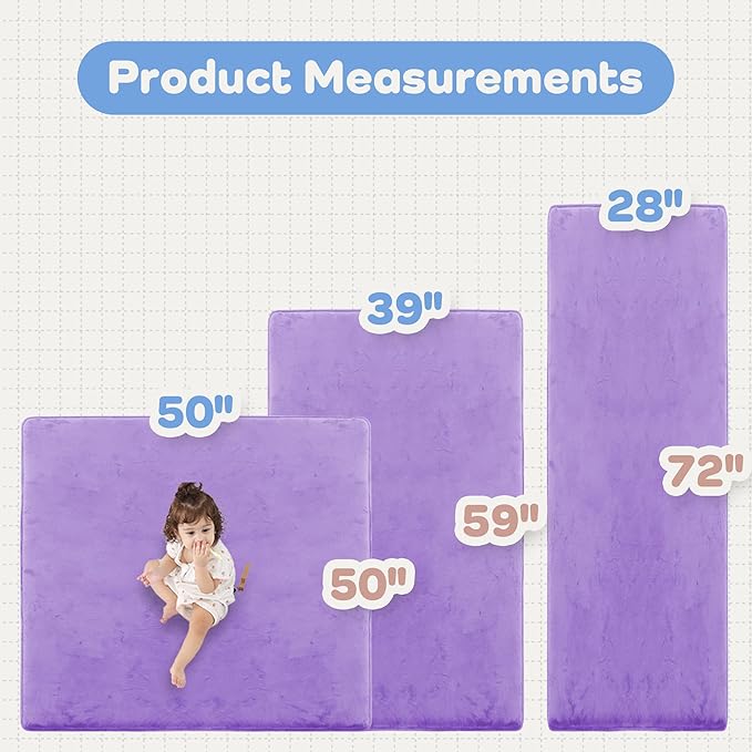 1.3" Thick Baby Floor Play Mat 50x50, Basic Padded Foam Mat for Tummy Time Crawling, Non Slip Cushioned for Babies Toddlers Infants Kids (Violet)