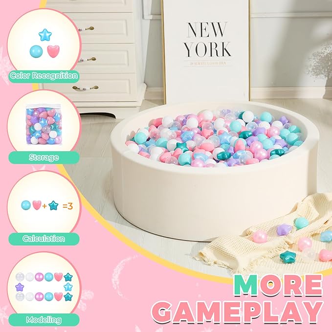 TRENDPLAY Ball Pit Balls Star and Heart Shapes for Toddlers - 50 100 200 500 Count Plastic Balls for Ball Pit Fun and Play