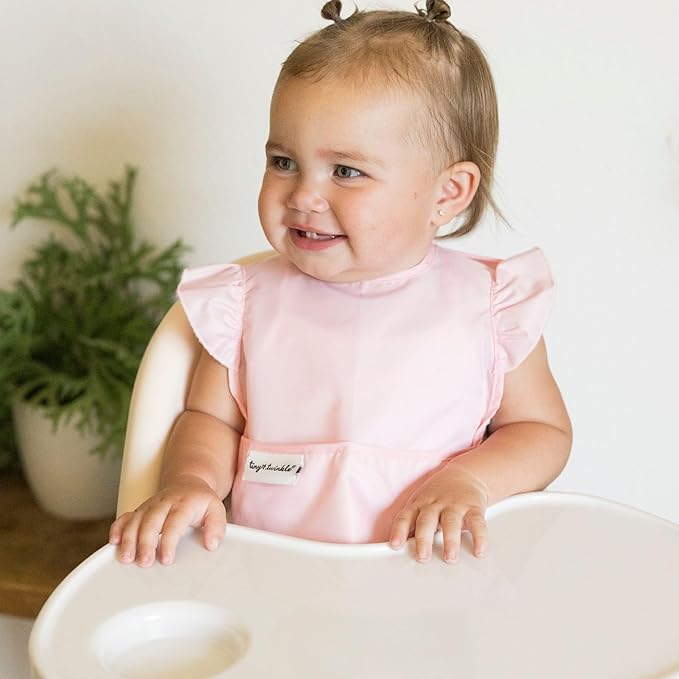 Tiny Twinkle Mess-Proof Baby Bibs for Eating | Waterproof, Wipeable Toddler Bibs with Catch-All Pocket | Feeding Bibs for Girls & Boys(3 Pack,Cotton Candy)