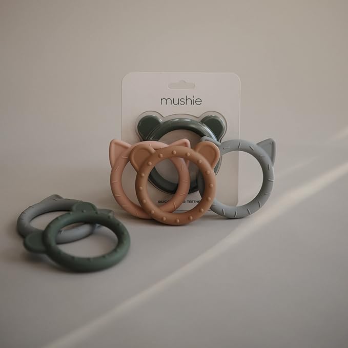mushie Silicone Baby Teether Toy | Cat (Blush)