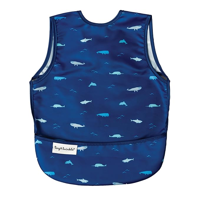 Tiny Twinkle Mess Proof Baby Bib for Boys | Waterproof Toddler Bib for Eating | Baby Apron for Feeding, Machine Washable | Perfect Shower Gift (Ocean Life, 6??4M)