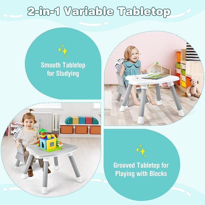 HONEY JOY 8 in 1 Baby High Chair, Convertible Highchair for Babies and Toddlers/Table and Chair Set/Building Block Table/Booster Seat/Stool/Toddler Chair with Safety Harness (Wave Gray)