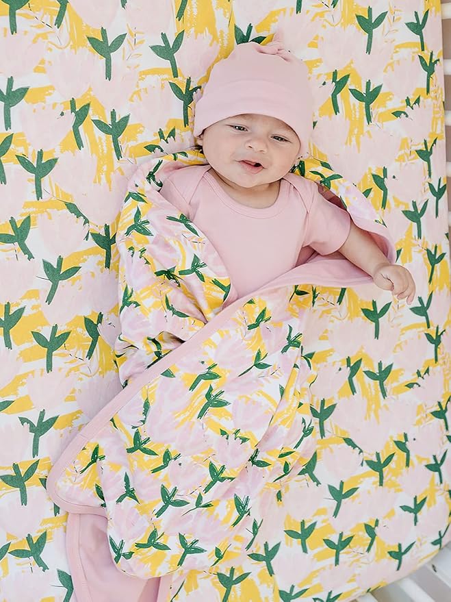 Pickle & Pumpkin 100% Organic Cotton Baby Blanket | Swaddling Blanket | Nursery, Stroller, Receiving Blanket for Babies | Pink Garden Flower