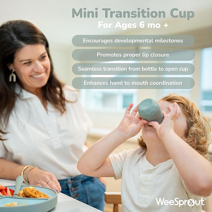 WeeSprout Silicone Baby Training Cups - Set of 2 Soft Silicone Cups - 2 oz Open Cup for Baby 6+ Months - Non-Slip Grip, Weighted Base - Gentle on Gums & Teeth (Pastel Blue & Pastel Coral)