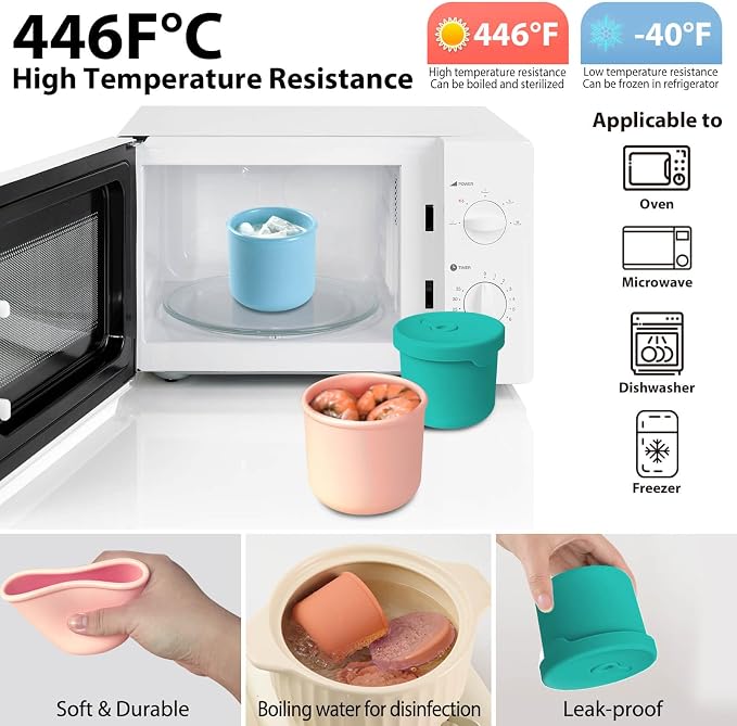 4 Pack 8.5 oz Silicone Food Storage Containers with Lids, 1-Cup Reusable Snack Fruits Containers Cups, Leak Proof Soup Freezer Molds Small Lunch Box BPA Free for Kids Baby Daycare School Travel