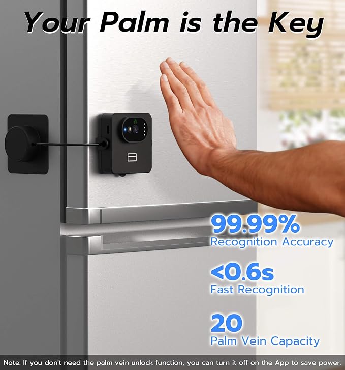 Anweller F8 Smart Refrigerator Lock, Child Proof Baby Safety Fridge Locks for Kids, Palm Vein RFID Bluetooth Biometric Cable Door Lock for Freezer, Cabinets, Drawers, Window, Toilet