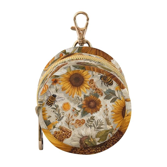 Pacifier Holder with Clip Pacifier Case for Diaper Bag Round Baby Pacifier Pouch Box Bag Portable Vintage Bees Sunflowers Daisy