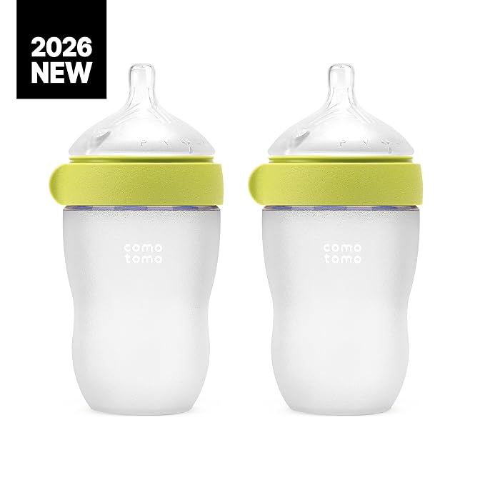 Silicone Baby Bottle Set for Newborn & Baby – Comotomo Gen 2 Feeding Bundle with 5oz & 8oz Anti Colic Baby Bottles (Green) + Fast Flow Replacement Nipples – Breast Like Bottle Feeding