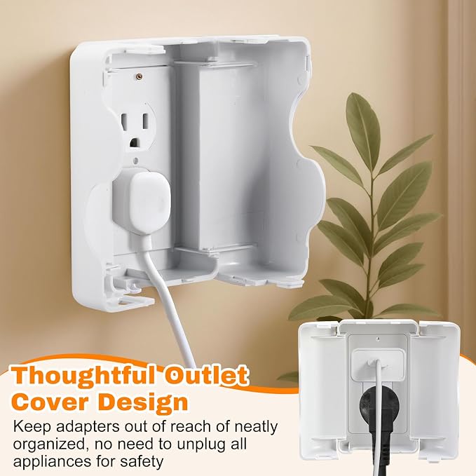 Tellegloww Safety Outlet Cover Box Wall Outlet Cover for Baby Proofing Extra Large Electrical Plugs and Adapters Receptacle Box Receptacle Protector with Childproof Lock & Cable Management (2 Pack)