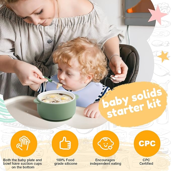 Teenyyou 9 Pcs Porcelain Kids Plates and Bowls Feeding Set with Suction, Ceramic Baby Toddler Divided Plates Silicone Sleeve Bowls Forks Spoons Cup Bib Microwave Dishwasher Safe(Sweets)