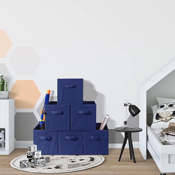 Sorbus Foldable Storage Cubes - 6 Fabric Baskets for Organizing Pantry, Closet, Shelf, Nursery, Playroom, Toy Box, Cubby -11 Inch Dual Handle Collapsible Closet Organizers and Storage Bins -Royal Blue