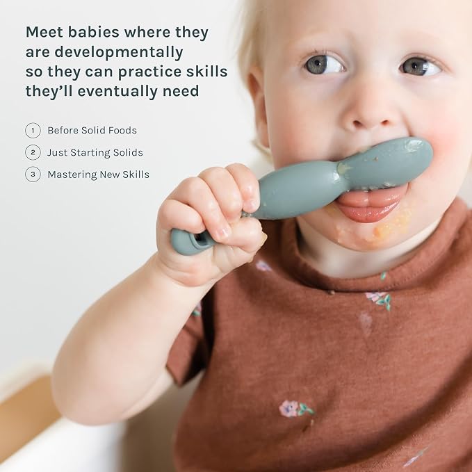 Yeah Baby Goods All You-Tensil, 2 Pack – Silicone Baby Led Weaning Spoon & Dipper - Self-Feeding Spoon Designed by Feeding Specialist to Support Development, 4+ Months Baby Utensils, (Coconut Cream)