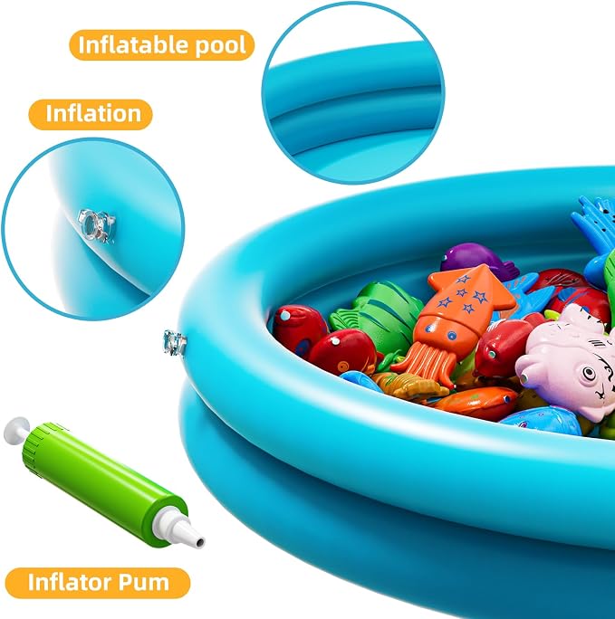 TEMI Magnet Fishing Game for Kids 4-8, Fish Toys for Kids 3-5, Bathtub Floating Fishing Pole, Water Table Pool with Rod Net, Summer Water Play Indoor and Outdoor, Gifts for Holiday for Boy and Girls