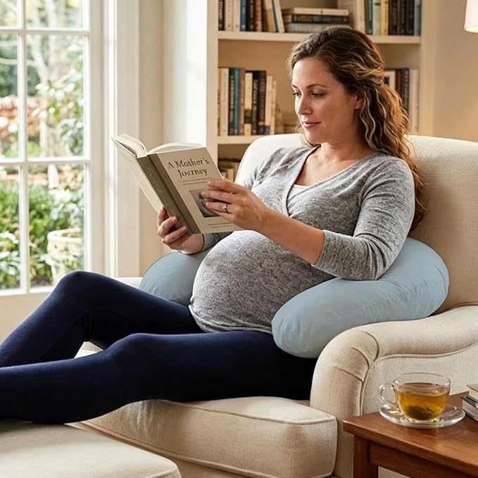 Plushii U-Shaped Nursing Pillow with Washable Cover,Blue | Ergonomic U-shaped breastfeeding support pillow for mom and baby, featuring a soft, breathable and washable cover