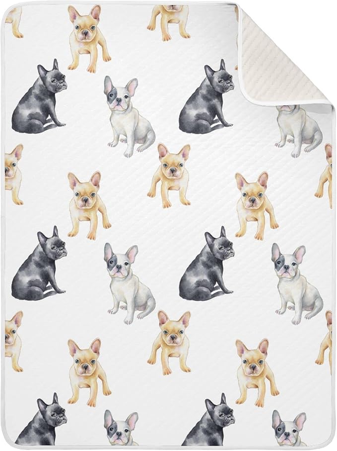 Ollabaky French Bulldog Dog Baby Blanket for Boys Girls Cotton Throw Blanket Swaddle Blanket for Crib Stroller Nursery Receiving Blanket Infant Toddler Unisex 30"x40"
