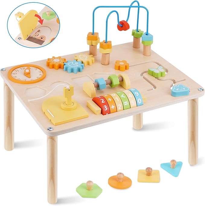 ATOYUS Activity Table for 1 2 Year Old, Wooden Montessori Toys Activity Center for Toddlers 1-3 Boys Girls, 8 in 1 Kids Sensory Game Play Table, 1st 2nd Christmas Birthday Gifts for 12 Months+ Baby