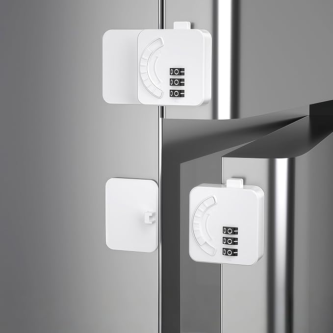 2 Pack Child Proof Refrigerator Lock,Keyless combination lock with adhesive backing,Wardrobe Drawers Anti-pinch Child Lock,Furniture Safety Lock (2 Pack, Flat Style)