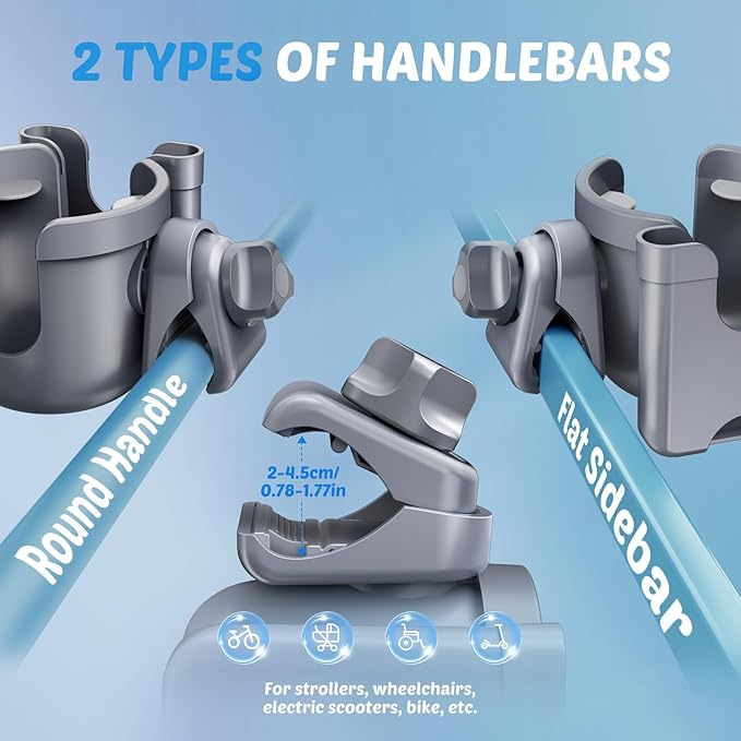 Guiseapue Cup Holder for Walker: Stroller Cup Holder Attachment with Phone Holder, Wheelchair/Stroller Accessories for Uppababy, Nuna, Doona, Rollator, Bike, Scooter, Baby Travel Essential