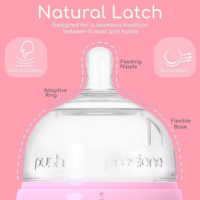INTTERO Baby Bottles with Built-in Formula Dispenser, Anti-Colic Wide Neck Design for Newborn Feeding and Everyday Baby Essentials, 6 Oz Slow Flow (2 Pack), Modern Blue