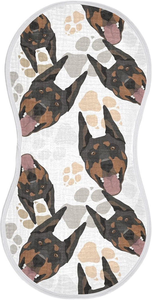 Muslin Burp Cloths for Baby Boys and Girls - 1-Pack Ultra Absorbent Doberman Dog Muslin Washcloths, Newborn Towel, Milk Spit Up Rags, Burp Cloth Bib for Unisex, 22 x 11 Inch