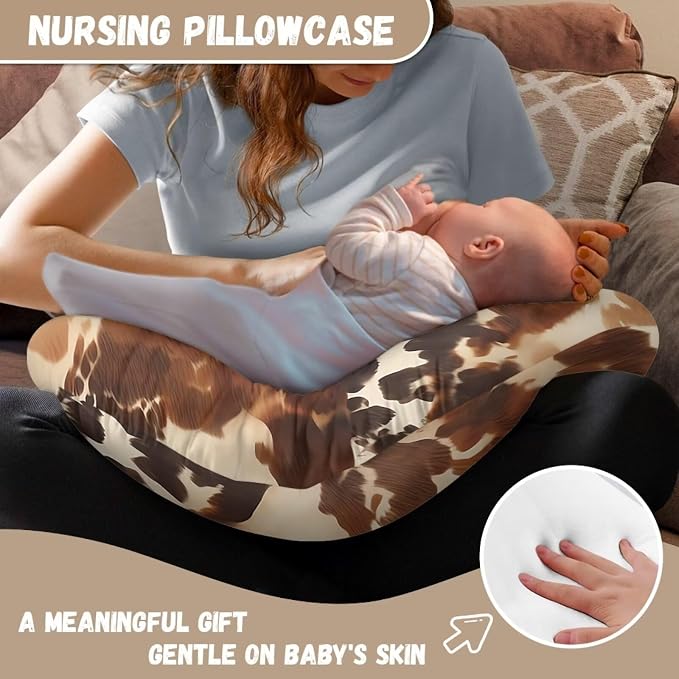 Brown Cow Hide Print Baby Nursing Pillow Slipcover Cover with Hidden Zipper Soft Skin-Friendly Baby Nursing Pillowcase Easy to Put On & Take Off Breastfeeding Pillow Covers