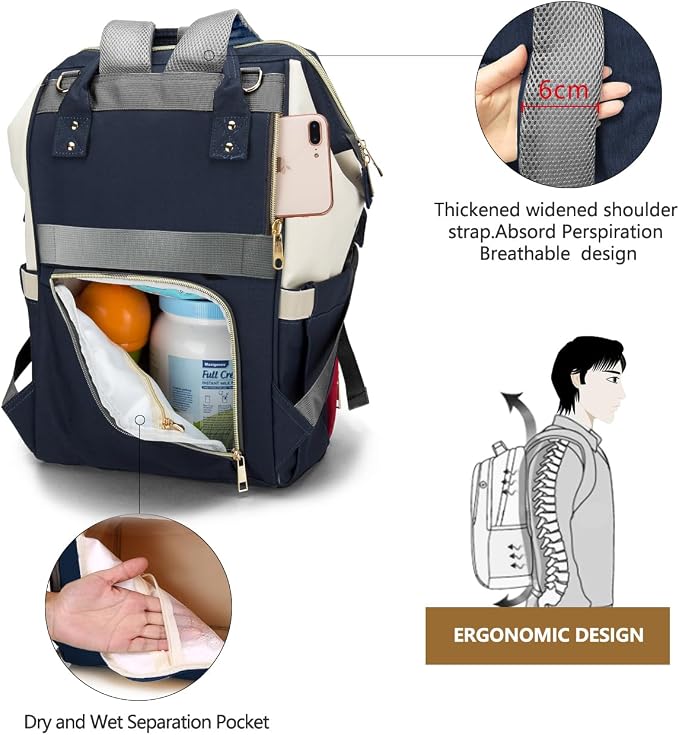 BALCONY & FALCON Multi-Functional Diaper Bag Backpack with Changing Pad Waterproof Nappy Bag
