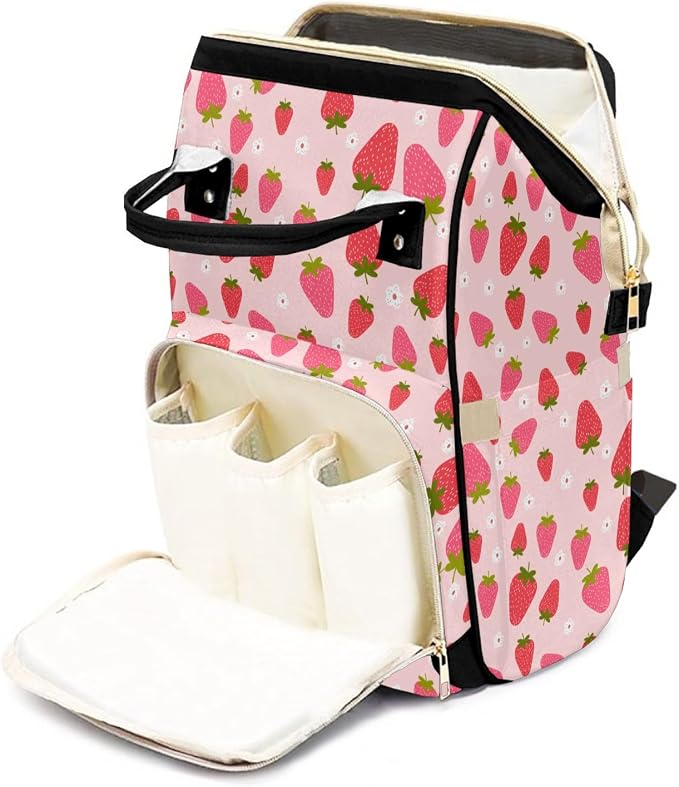 Custom Diaper Bag with Name Personalized Multifunctional Mommy Backpack for Shoulders Outdoor Backpack for Newborn Baby Thermal Pockets Nursing Bags （Strawberry 3）