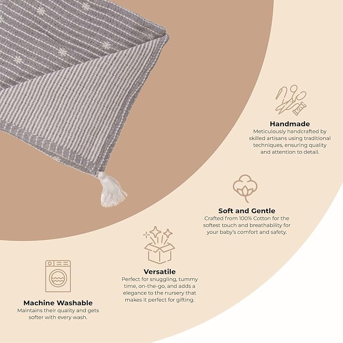 Crane Baby Starlight Luxe Blanket, Soft Cotton Nursery and Stroller Blanket, 100% Cotton, 36" x 36"