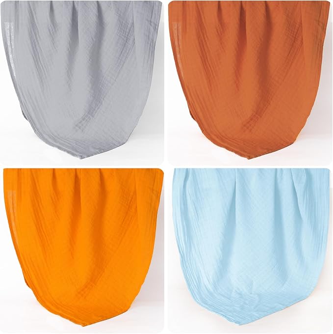 david's kids 4 Pack Baby Muslin Swaddle Blankets 47" x 47", 100% Cotton Swaddling Blankets Wrap for Boys Girls, Ultra Soft Breathable Receiving Blanket, New Born Essentials, Grey&Brown&Ginger&Blue