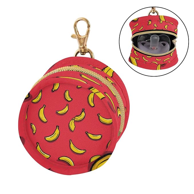Pacifier Holder with Clip Pacifier Case for Diaper Bag Round Baby Pacifier Pouch Box Bag Portable Red Banana