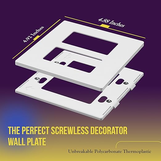 ENERLITES Screwless Decorator Wall Plates Child Safe Outlet Covers, Gloss Finish, Medium Size 2-Gang 4.88" H x 4.92??L, Unbreakable Polycarbonate Thermoplastic, SI8832M-W, White