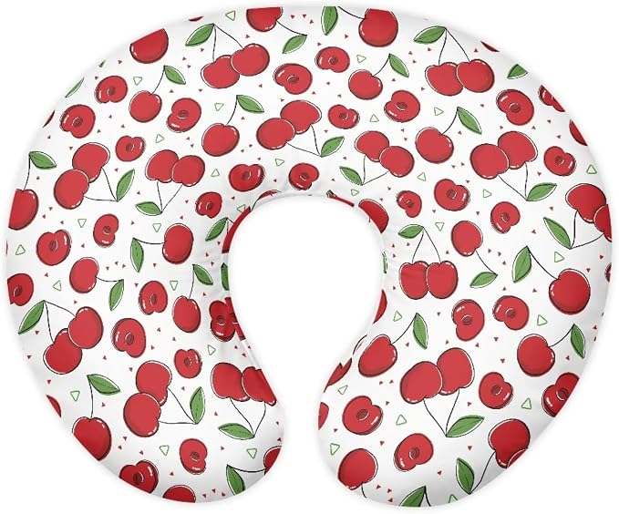 Cherry Feeding Pillow Cover Breastfeeding Pillow Covers for Breastfeeding Mom Soft Nursing Pillow Case Skin-Friendly U-Shaped Hidden Zipper Design