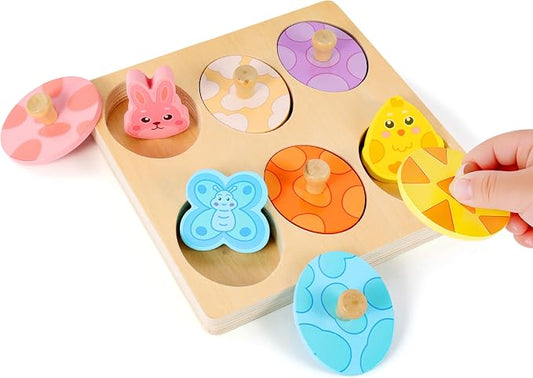 Wooden Puzzles for Toddlers 1-3, Dinosaur Egg Color Matching Puzzle, Montessori Toys for Boys Girls 1 2 3 Year Old, Preschool Learning Activity Toy