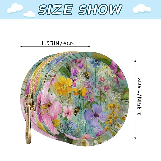 Pacifier Holder with Clip Pacifier Case for Diaper Bag Round Baby Pacifier Pouch Box Bag Portable Colorful Bees Flowers