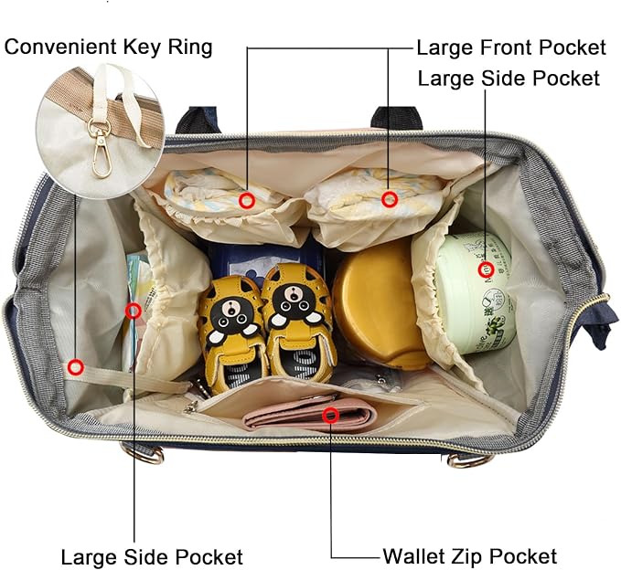 Backpack Diaper Bag with Changing Station, Multi function Boys Girls Baby Backpack for Mom Dad, Unisex Travel Essentials Tote, Waterproof Wet Dry Bags, Baby Nursing Organizer Pouches, Dark Blue
