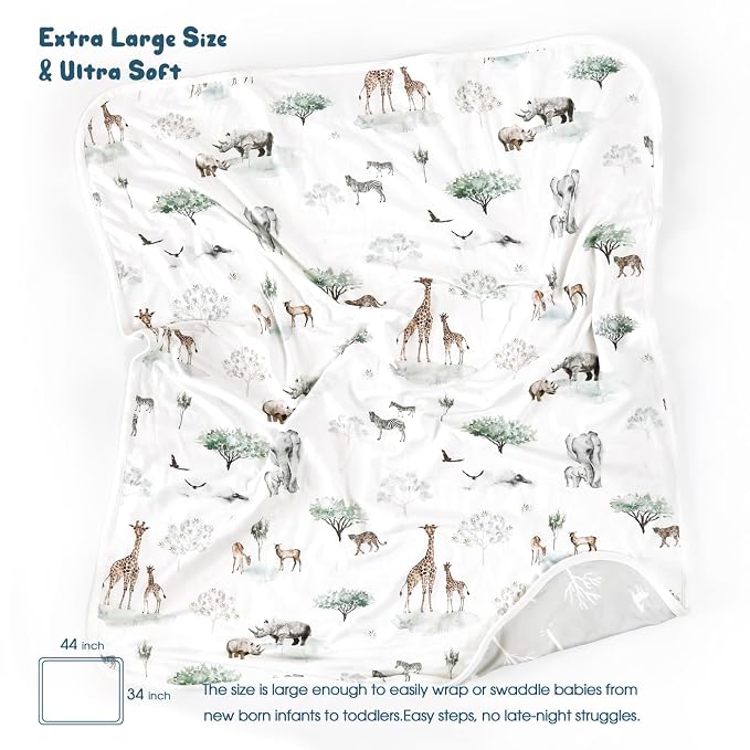 GRSSDER Baby Blankets Super Soft Stretchy Jersey Knit Swaddle Blanket for Baby Girls and Boys, Double Layer Reversible Receiving Blankets 34 x 44, Extra Large for Swaddling