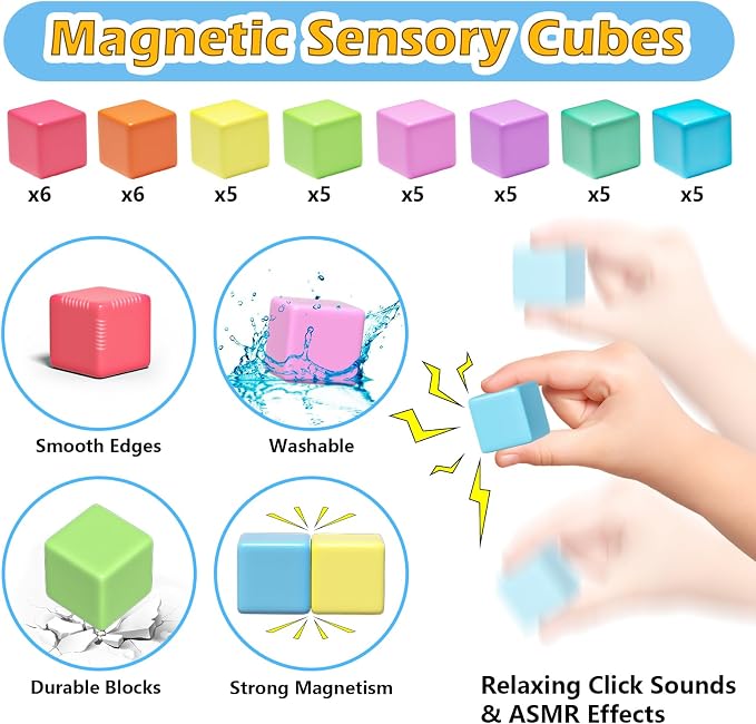 Apluses 42PCS Magnetic Blocks Set, Magnet Building Cubes for Toddlers, Travel Sensory Autism Preschool Montessori Toys for 3 4 5 6 7 8 Year Old, Birthday Girls Boys Gifts