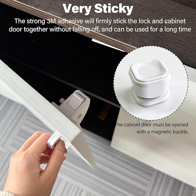 20 Pack Magnetic Cabinet Locks Baby Proofing - Child Safety Cabinet Latch Locks with Adhesive, No Drill or Tools Installation, for Cabinets Drawers Doors