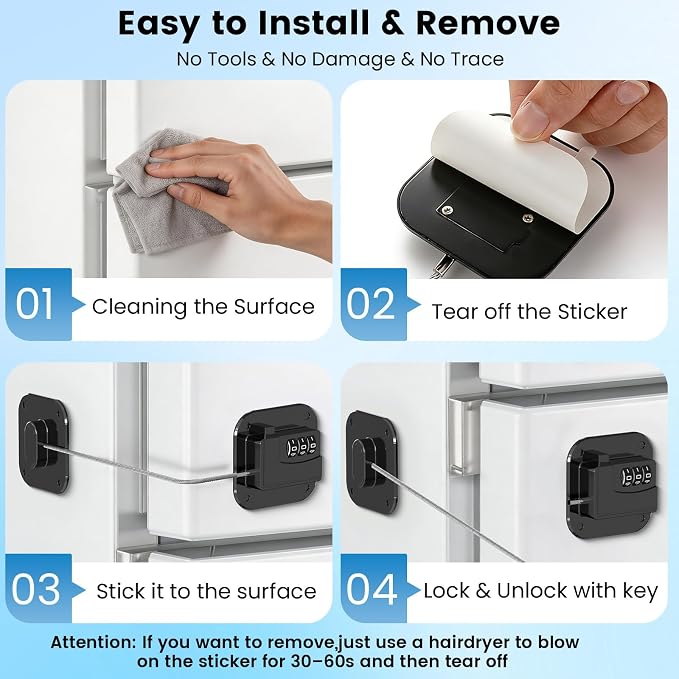 1PACK Mini Fridge Lock with Code, Refrigerator Locks, Cabinet Locks Baby Proofing, Combination Lock for Refrigerator, Freezer, Cabinets, Drawers, Doors and Windows, NO DRILLING