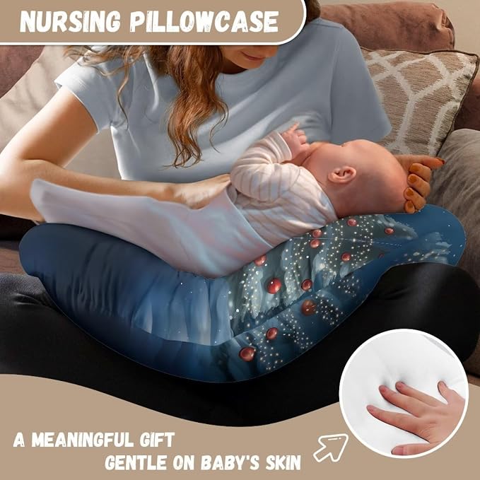 Christmas Snowmen Tree Nursing Pillowcase for Baby Girls and Boys Cozy Skin-Friendly Replacement Nursing Pillow Support Cover with Hidden Zipper for Nursery Room Home Sofa Decor