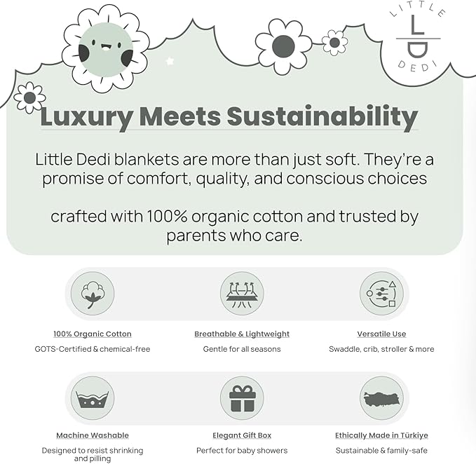 100% Organic Cotton GOTS Certified Baby Knitted Blanket with Gift Box - Soft Toddler, Crib, Stroller Blanket - Neutral Swaddle and Receiving Blanket for Newborns, 30"x40", Green