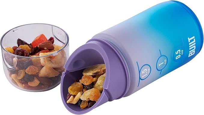 BUILT 12 Ounces Tidbit On The Go Snack Container with Lid and Pourer, Food and Snack Storage with Measure Marks, Wild Lavender
