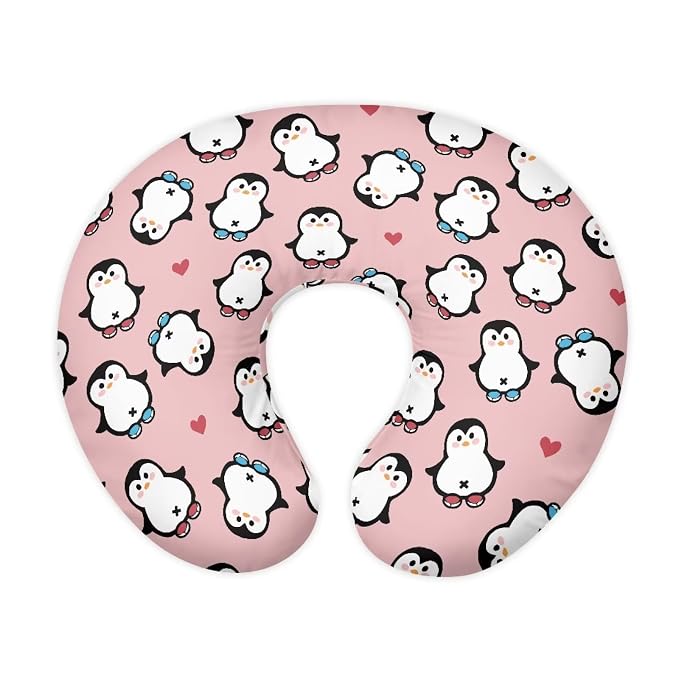 Cartoon Penguins Breastfeeding Pillow Cover for Boys Girls Ultra Soft Comfortable Breastfeeding and Bottle Feeding Pillow Case with Hidden Zipper for Home Sofa Decor