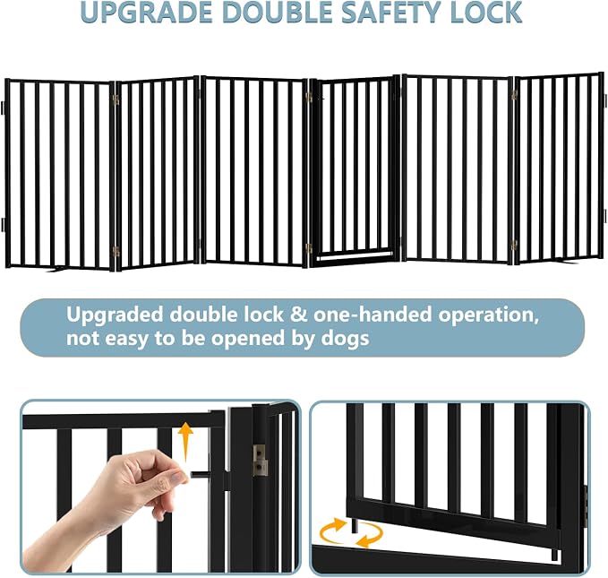 Full Metal Freestanding Dog Gates with Door, 36" Height Dog Fences for Indoor & Outdoor, Extra Wide Foldable Pet Gates for Stairs, Hallways, Doorways, Yard (6 Panels, 120" W × 36" H)